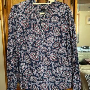 Talbots Navy Paisley Button-Down Shirt with Red and White Accents